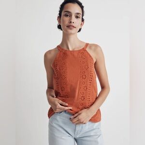 NWT Madewell Women's Orange Eyelet A-Line Halter Top - Medium